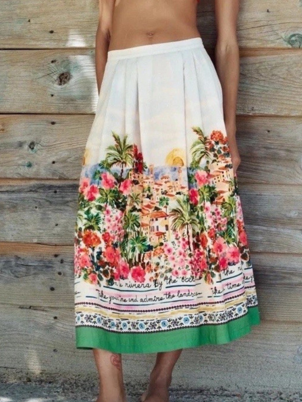 Zara Midi Skirt Size XS Printed Layered Pleated A-line Tropical Vacation Holiday